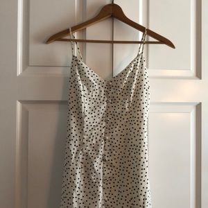 Midi, high low, black and white polka dot dress